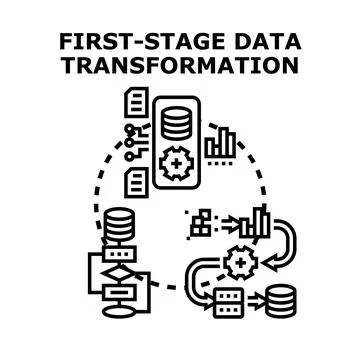 First stage data transformation process analyzing information flow イラスト素材