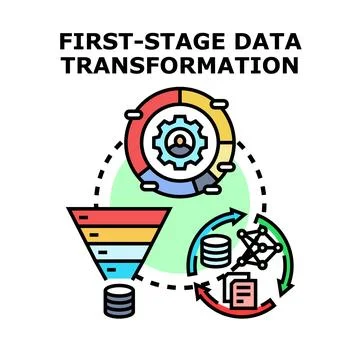 First stage data transformation process development concept Stock Illustration