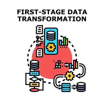 First stage data transformation process analyzing information flow Stock Illustration