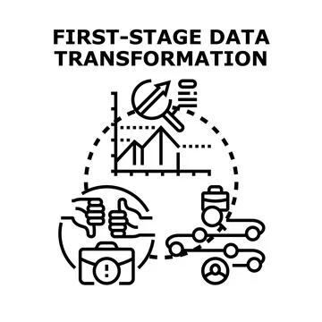 First stage data transformation process evaluation and analysis Stock Illustration