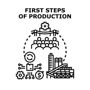 First steps of product production and manufacturing process Stock Illustration