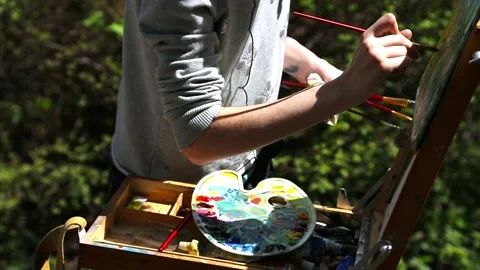 The first strokes of the beginning artist Stock Footage 91386205