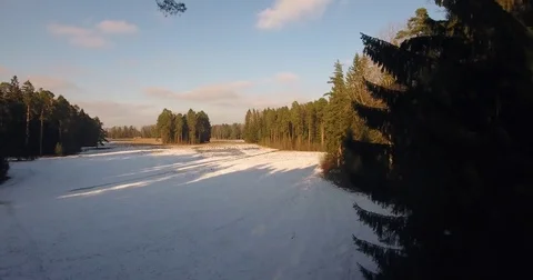 First sunny spring days. Aerial drone footage. Camera moves over trees and river 库存影片 73672028