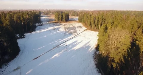 First sunny spring days. Aerial drone footage. Camera moves over trees and river Stock Footage 73672041