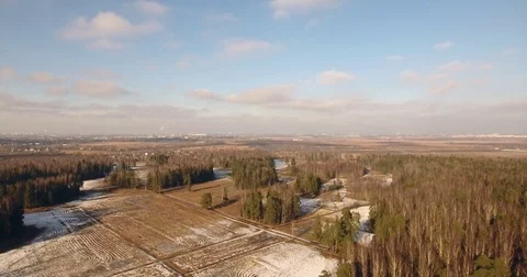First sunny spring days. Aerial drone footage. Camera moves over trees and river Stock Footage 73672164