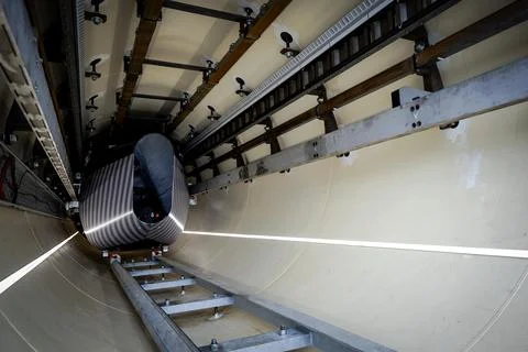 First test of hyperloop vehicle at European Hyperloop Center (EHC) in Veendam, N 스톡 사진