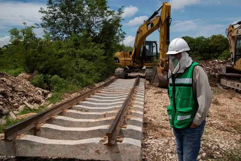 The first three sections of the Mayan Train of Mexico receive environmental endo Stock Photos