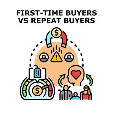 First time buyers versus repeat customer acquisition strategy 스톡 일러스트
