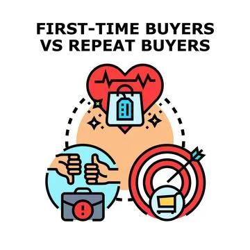 First time buyers versus repeat buyers concept Illustrazione stock
