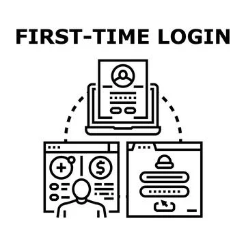 First time login account creation onboarding process Stock Illustration
