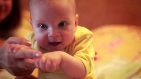 First time sat. Cute Little Happy Baby. Stock Footage 88472943