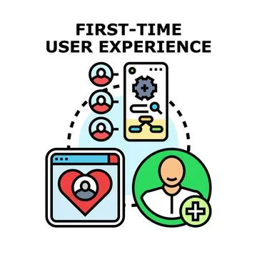 First time user experience onboarding process concept Stock Illustration