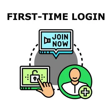 First time user logging in for new account creation Stock Illustration