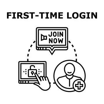 First time user logging in for new account creation Stock Illustration