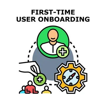 First time user onboarding process and new customer integration Stock Illustration