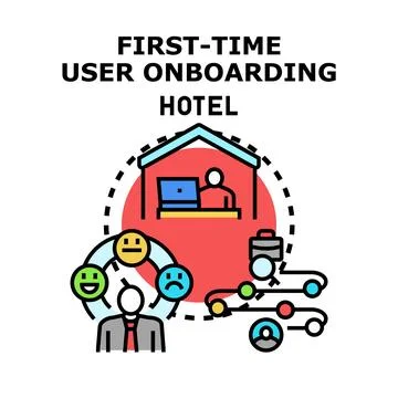 First time user onboarding process for hotel guest Stock Illustration