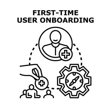 First time user onboarding process and new customer integration Stock Illustration