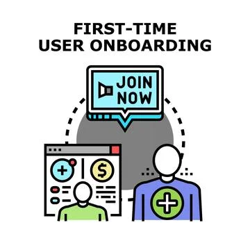 First time user onboarding process for new customers Stock Illustration