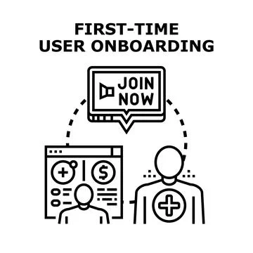 First time user onboarding process for new customers Stock Illustration