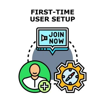 First time user setup process onboarding guide Stock Illustration