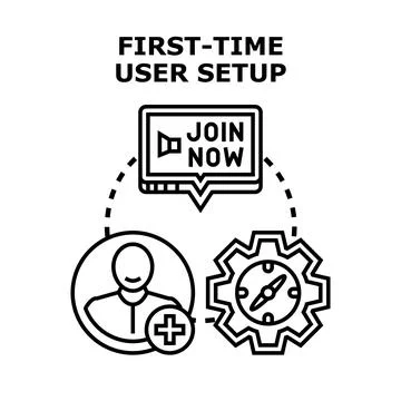 First time user setup process onboarding guide Stock Illustration