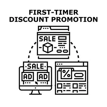 First timer discount promotion concept connecting online advertisements Illustrazione stock