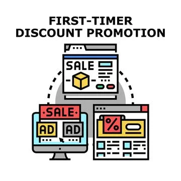 First timer discount promotion concept connecting online advertisements 스톡 일러스트