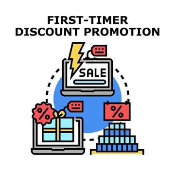 First timer discount promotion offering online deals Stock Illustration