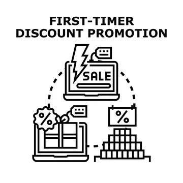 First timer discount promotion offering online deals Stock Illustration