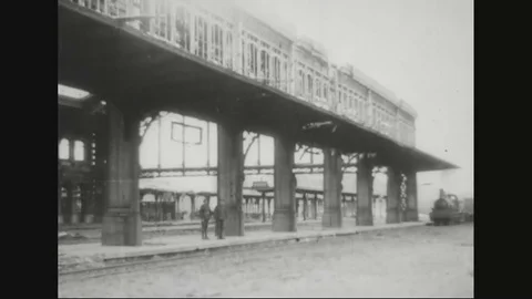 The first train arrives at arras station after a lapse of two years -1918 Stock Footage 83658061