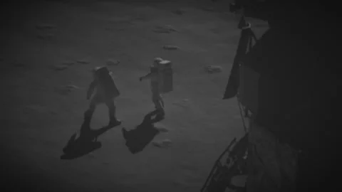 The first two human astronauts on the moon dance happily Stock Footage 289783749