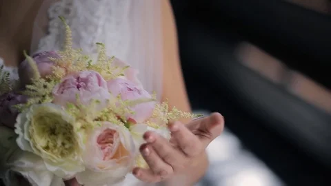 First visiting of happy bride, embracing of groom back inside Video stock 69947748