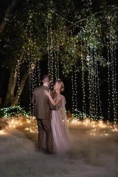 The first wedding dance of the bride and groom Stock Photos