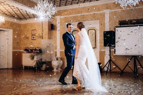 The first wedding dance of the bride and groom Stock Photos