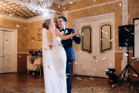 The first wedding dance of the bride and groom Stock Photos