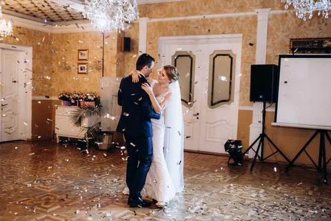 The first wedding dance of the bride and groom Stock Photos