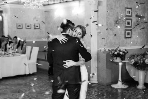 The first wedding dance of the bride and groom Stock Photos