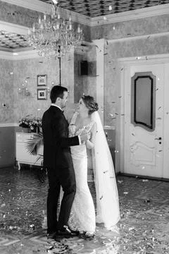 The first wedding dance of the bride and groom Stock Photos
