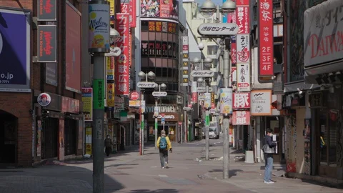 First weekend after emergency declaration of Tokyo  Shibuya center street Stock Footage 128169996