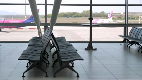 First Wizzair Airplane Leaving The Empty Airport After Covid19 Lockdown Stock Footage 130275768