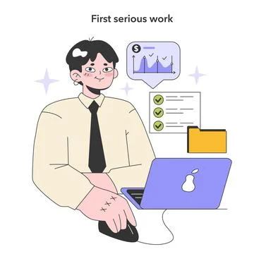 First work. Career development. Youth and adulthood years. Life milestones イラスト素材