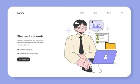 First work web banner or landing page. Career development. Youth Ilustración de archivo
