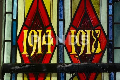First World War dates in stained glass Stock Photos