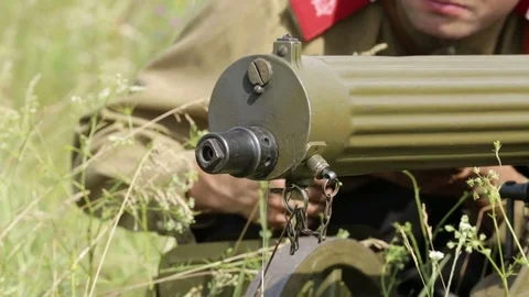 The first world war. Hussars shoot from a machine gun HD Stock Footage 78251299