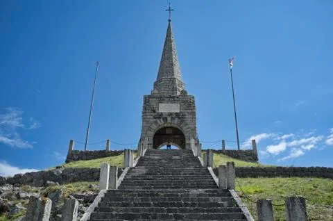 First World War memorial of Mount Cimone: On the battered Cimone.the deeds of Stock Photos