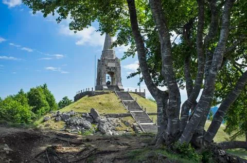 First World War memorial of Mount Cimone: On the battered Cimone.the deeds of Stock Photos