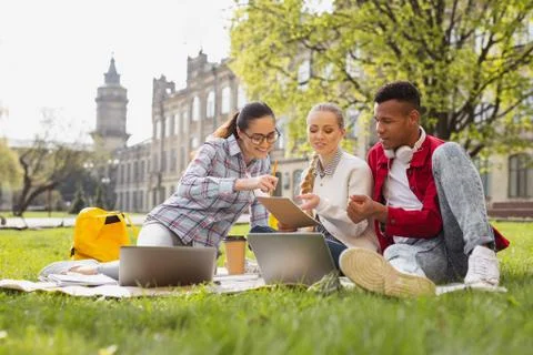 First year students looking at their schedule Stock Photos