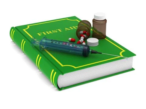 Firstaid book on white background. Isolated 3D illustration 스톡 일러스트