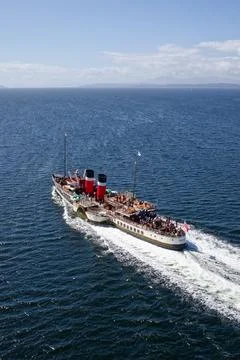 Firth of Clyde, UK August 14th 2024, The Waverley paddle steamboat full with Stock Photos
