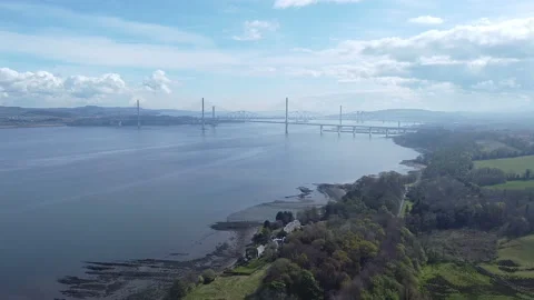 Firth of Forth and bridges aerial view, Scotland, United Kingdom 動画素材 154005734